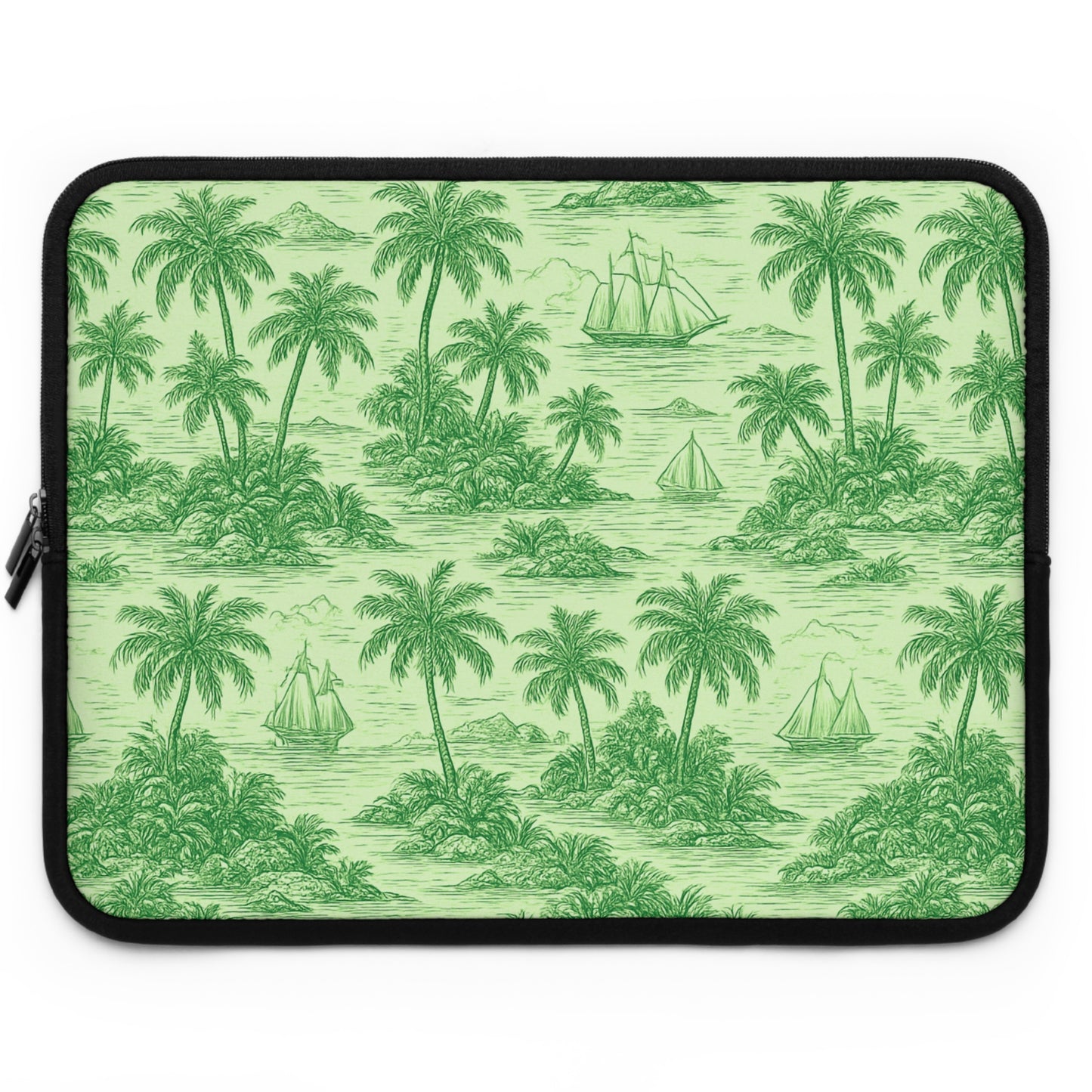 Tropical Laptop Sleeve, 5 Sizes - Perfect for Beach Lovers & Students / Faraway Toile, Green
