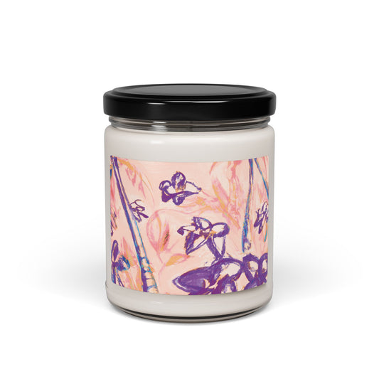 Vibrant Scented Soy Candle - 9oz Eco-Friendly Home Decor / Tropical Doodles, Peach