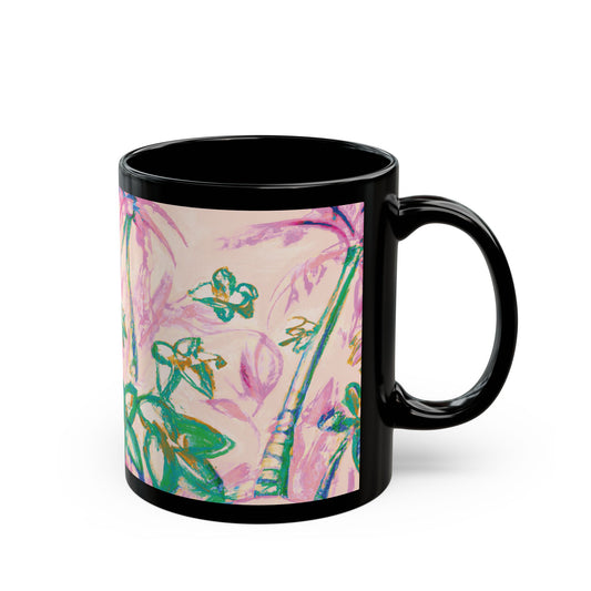 Black Coffee Mug - Tropical Doodles, Pink