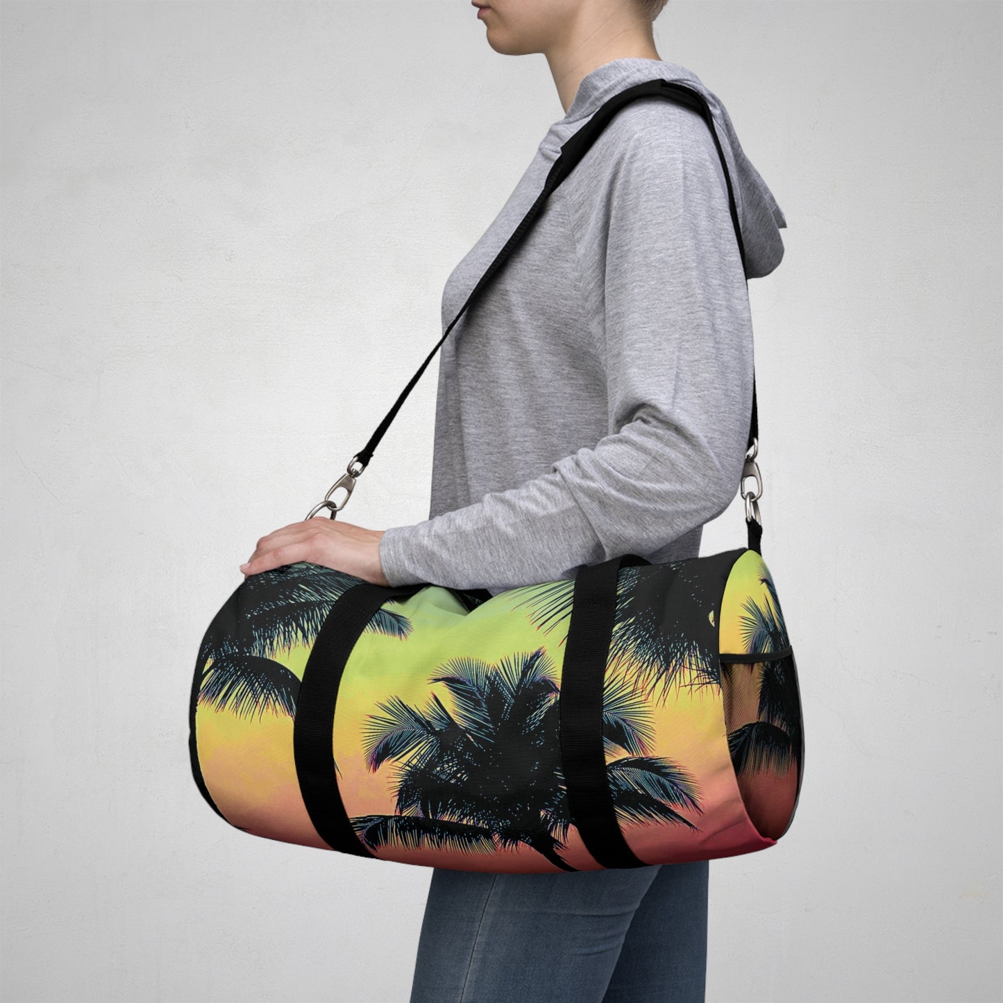 Tropical Duffel Bag - Perfect for Travel and Gym / Palm Glow, Sangria