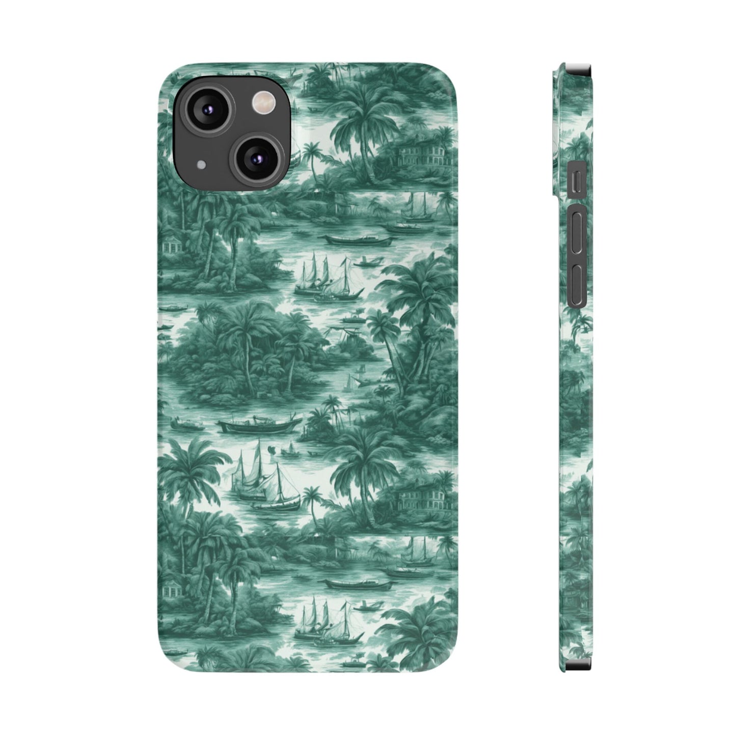 Slim Phone Cases - Tropical Toile #1, evergreen