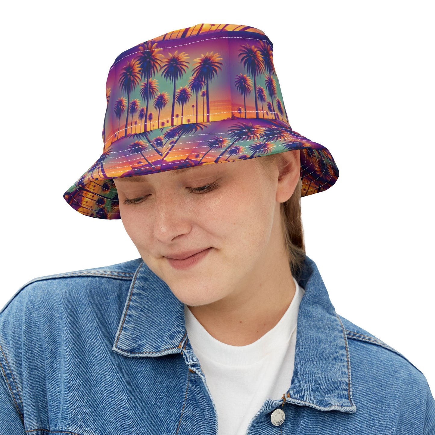 Tropical Polyester Bucket Hat, 2 Sizes - Sunset Palms