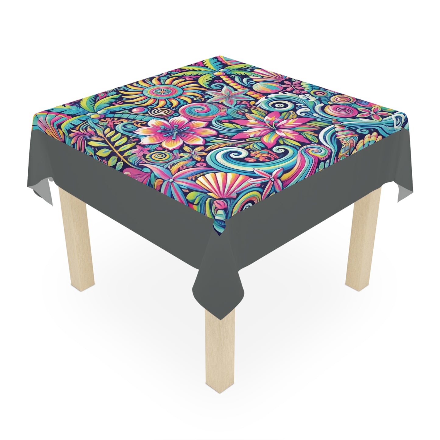 Happy Tropics/Dark Grey ~ Square Tablecloth, 55" x 55"