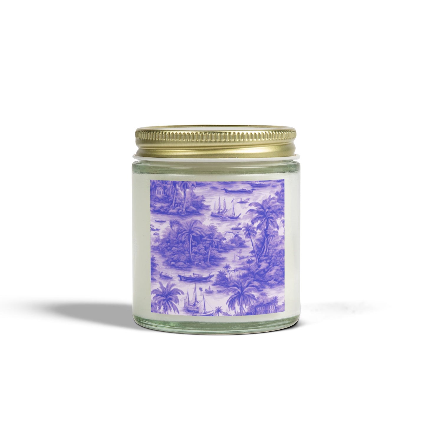 Scented Candles, Coconut Apricot Wax (4oz, 9oz) - Tropical Toile #1, Purple