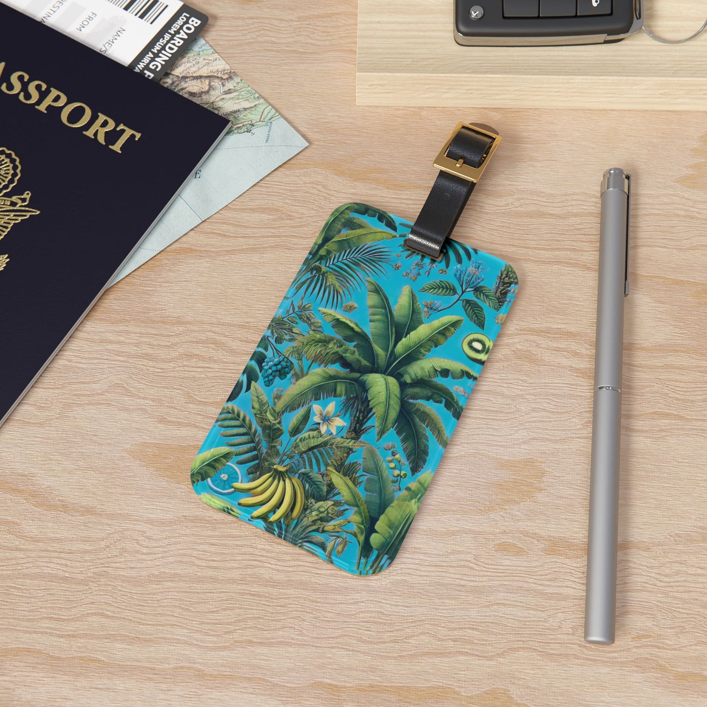 Luggage Tag - More Tropical Fruit, Aqua Blue