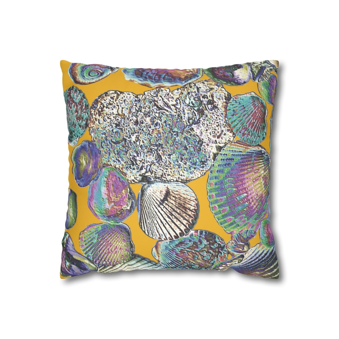 Faux Suede Square Pillowcase - Heatwave Seashell Collection, Yellow