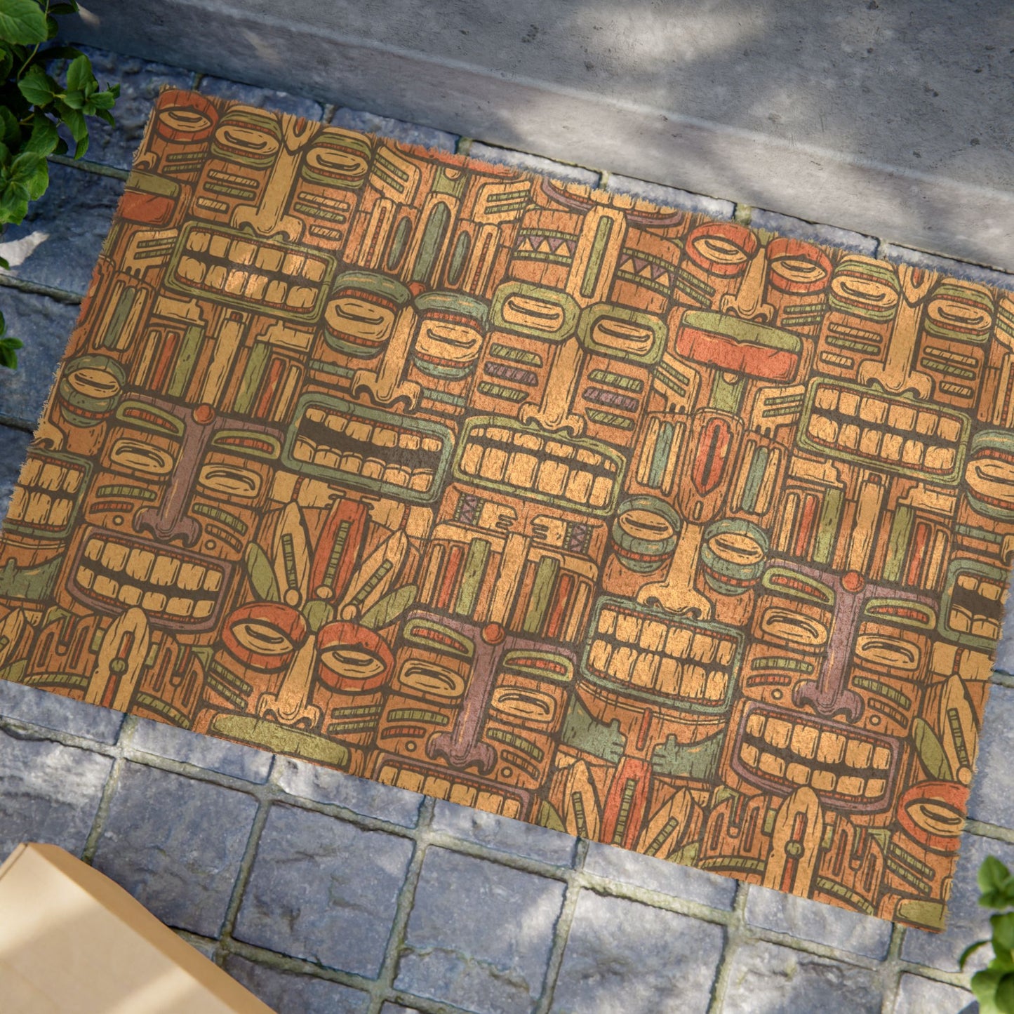 Tropical Doormat / Vibrant Coconut Fiber Entrance Mat / Okd Tiki Totems