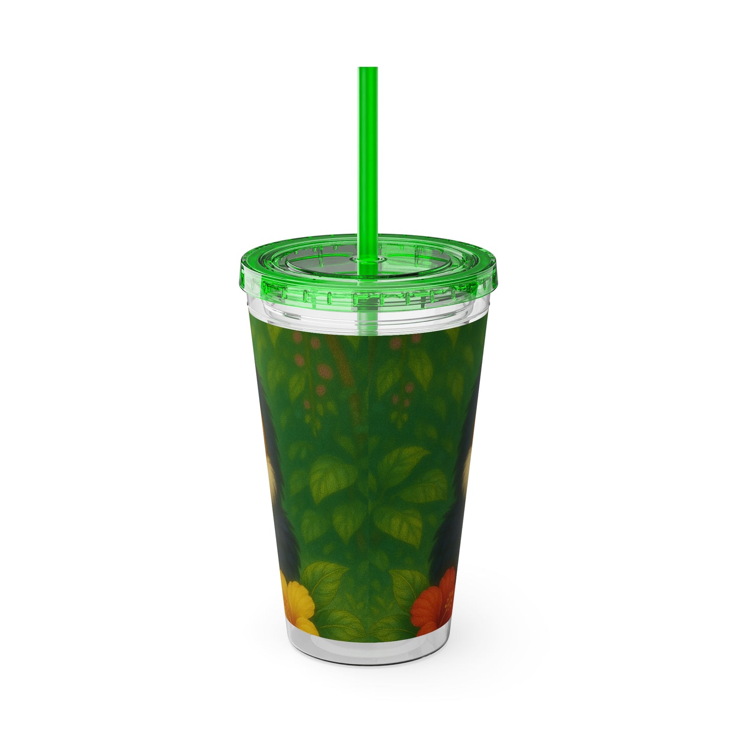 Tropical Tumbler with Straw | 16oz Colorful Travel Cup / Baby Toucans
