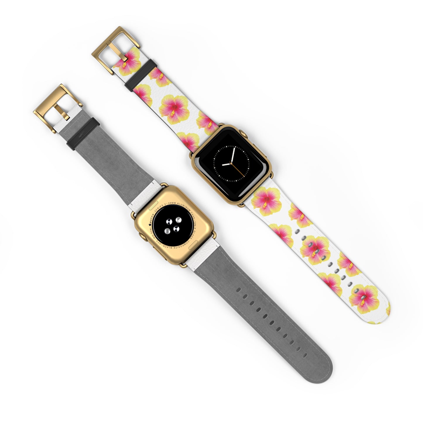 Apple Watch Band - REAL Yellow/Orange Hibiscus Flower, White