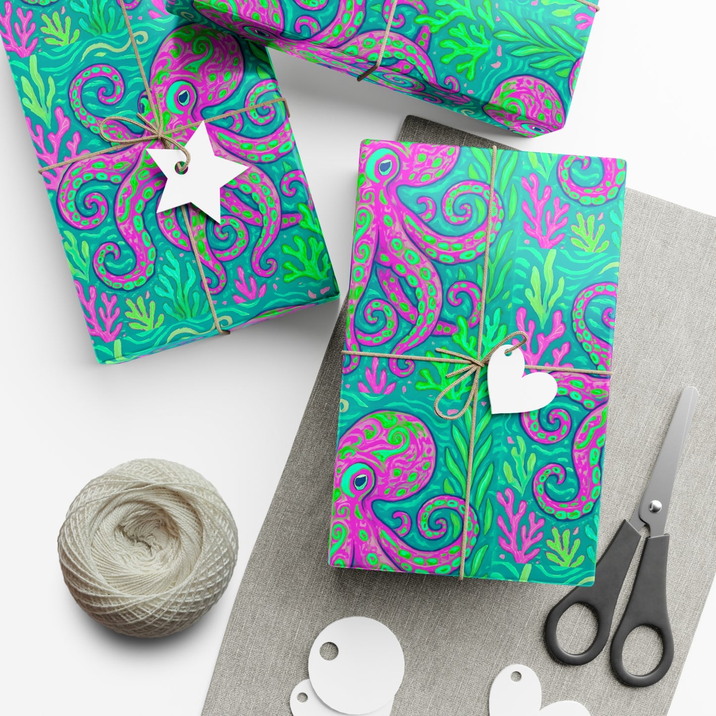 Wrapping Paper - Tropical Gift Wrap for All Occasions / 3 Sizes, 2 Finishes / Octopus Kraken Joe, Purple