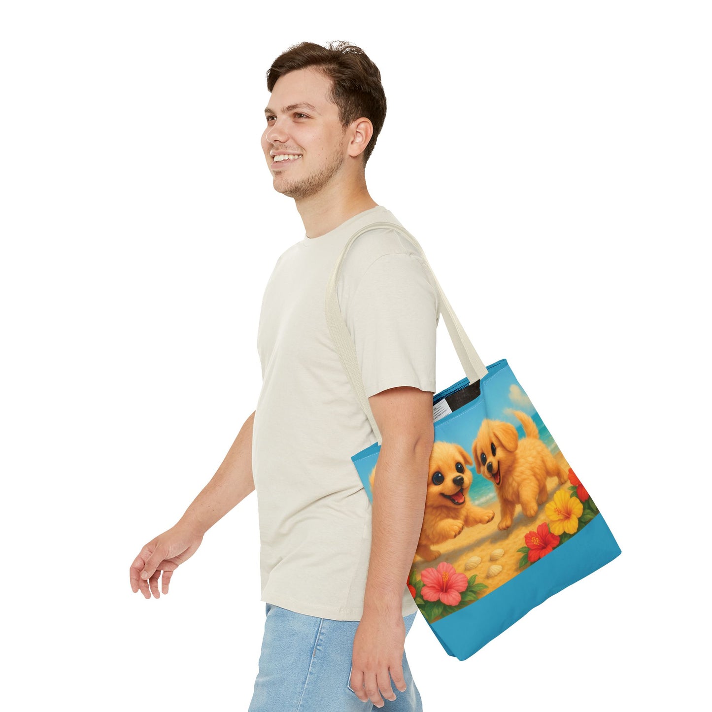 Two Puppies on Beach Tote Bag - 3 Sizes