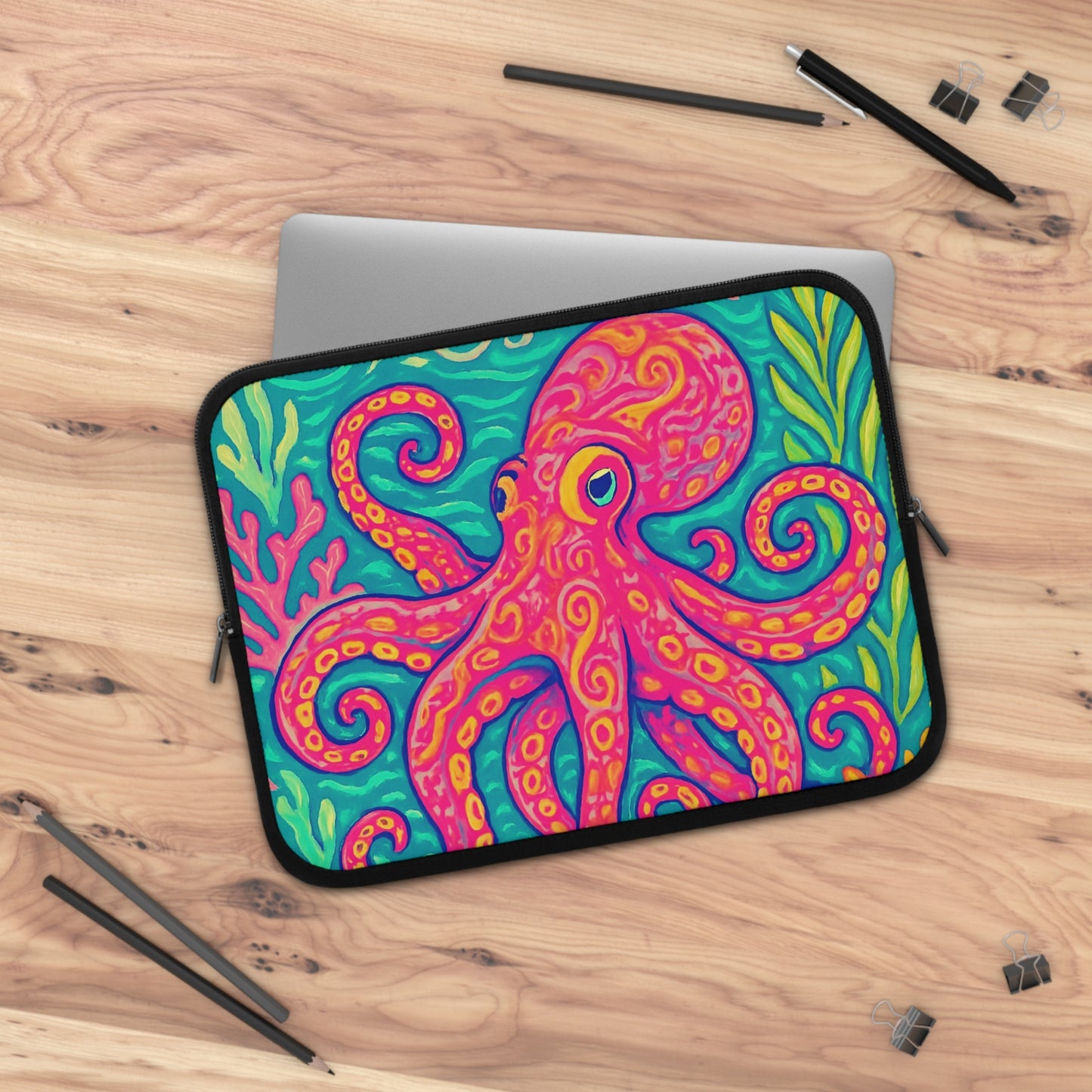 Tropical Laptop Sleeve, 5 Sizes - Perfect for Beach Lovers & Students / Octopus Kraken Joe, Red