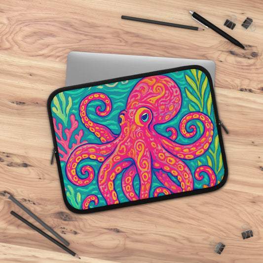 Tropical Laptop Sleeve, 5 Sizes - Perfect for Beach Lovers & Students / Octopus Kraken Joe, Red