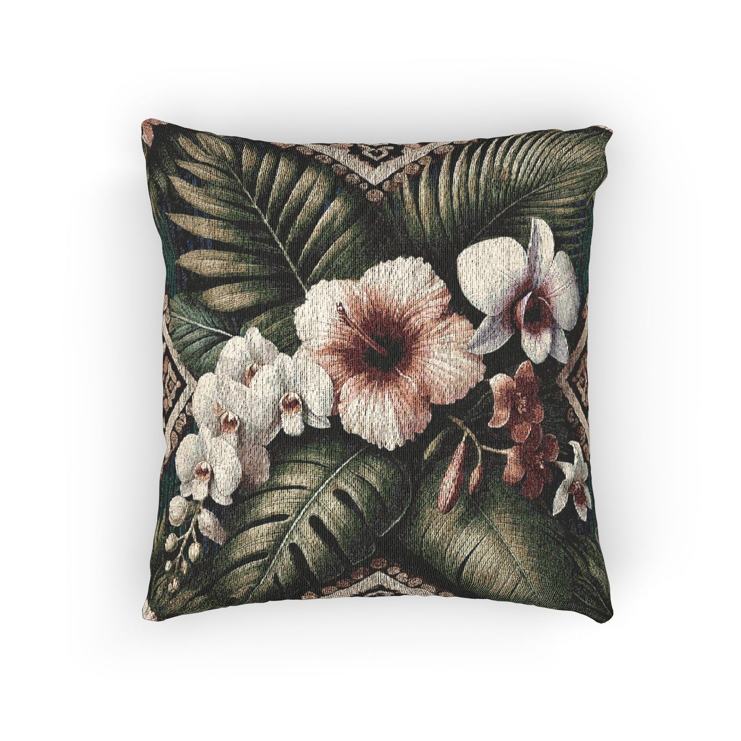 Woven Pillow, 17"W x 18"L - Tiki Orchids