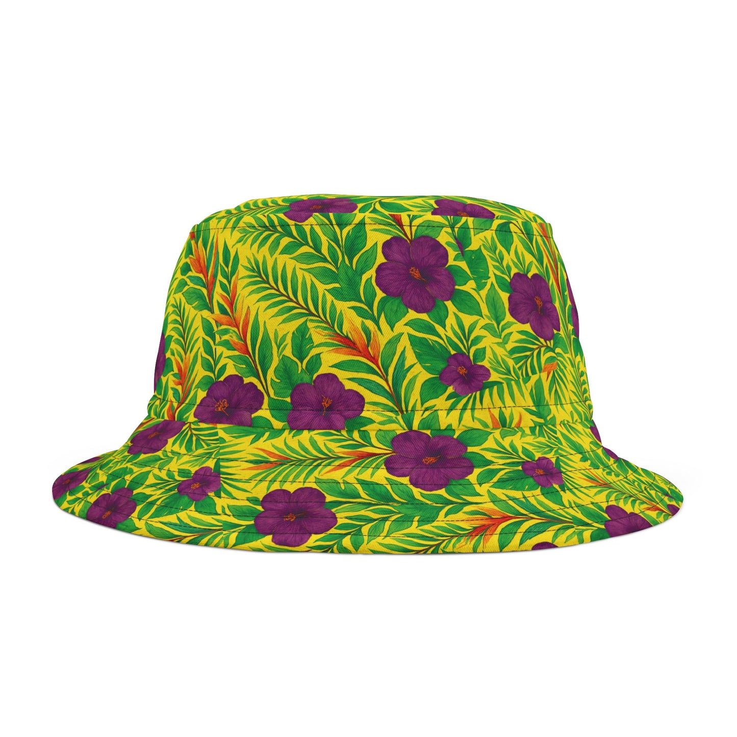 Tropical Polyester Bucket Hat, 2 Sizes - Midnight Flower Yellow