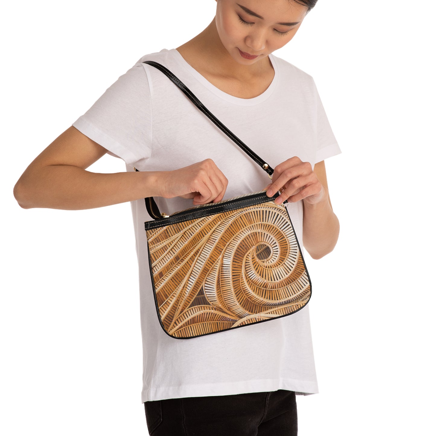 Tropical Small Shoulder Bag | Stylish Crossbody Purse / Natural Bamboo Spiral