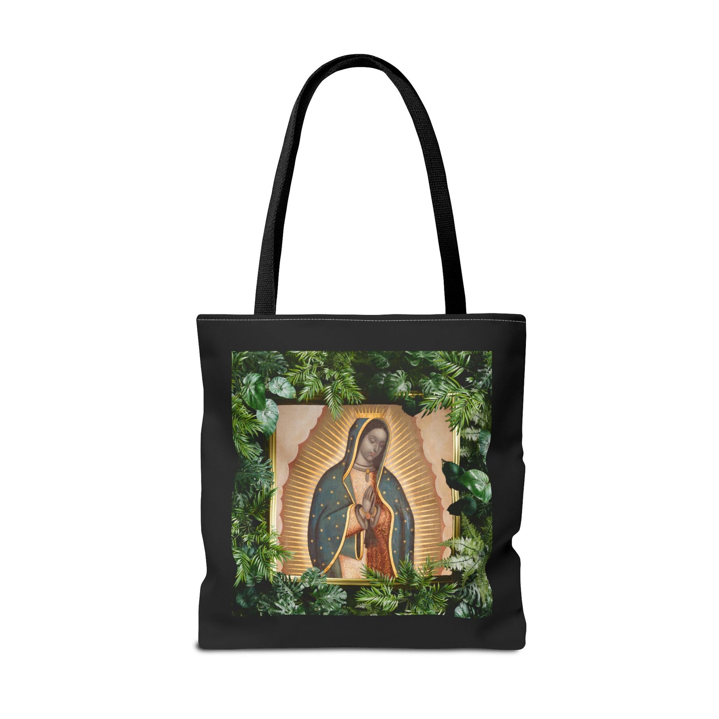 Religious Our Lady of Guadalupe Tropical Tote Bag/Black - 3 Sizes