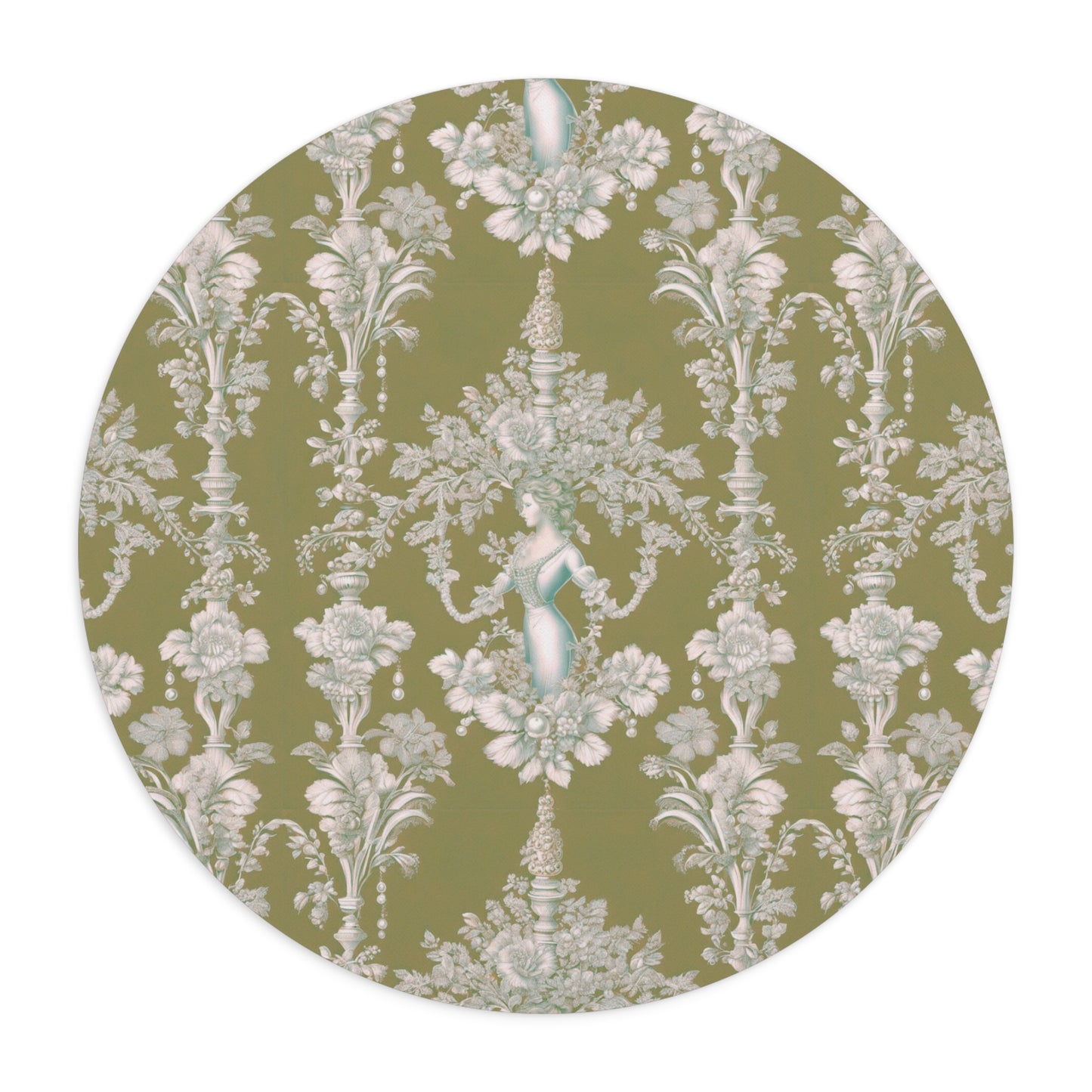 Tropical Mouse Pad, 2 Shapes - Beach Vibes for Home Office & Gamer / Pearl Lady Toile, Highborn Green