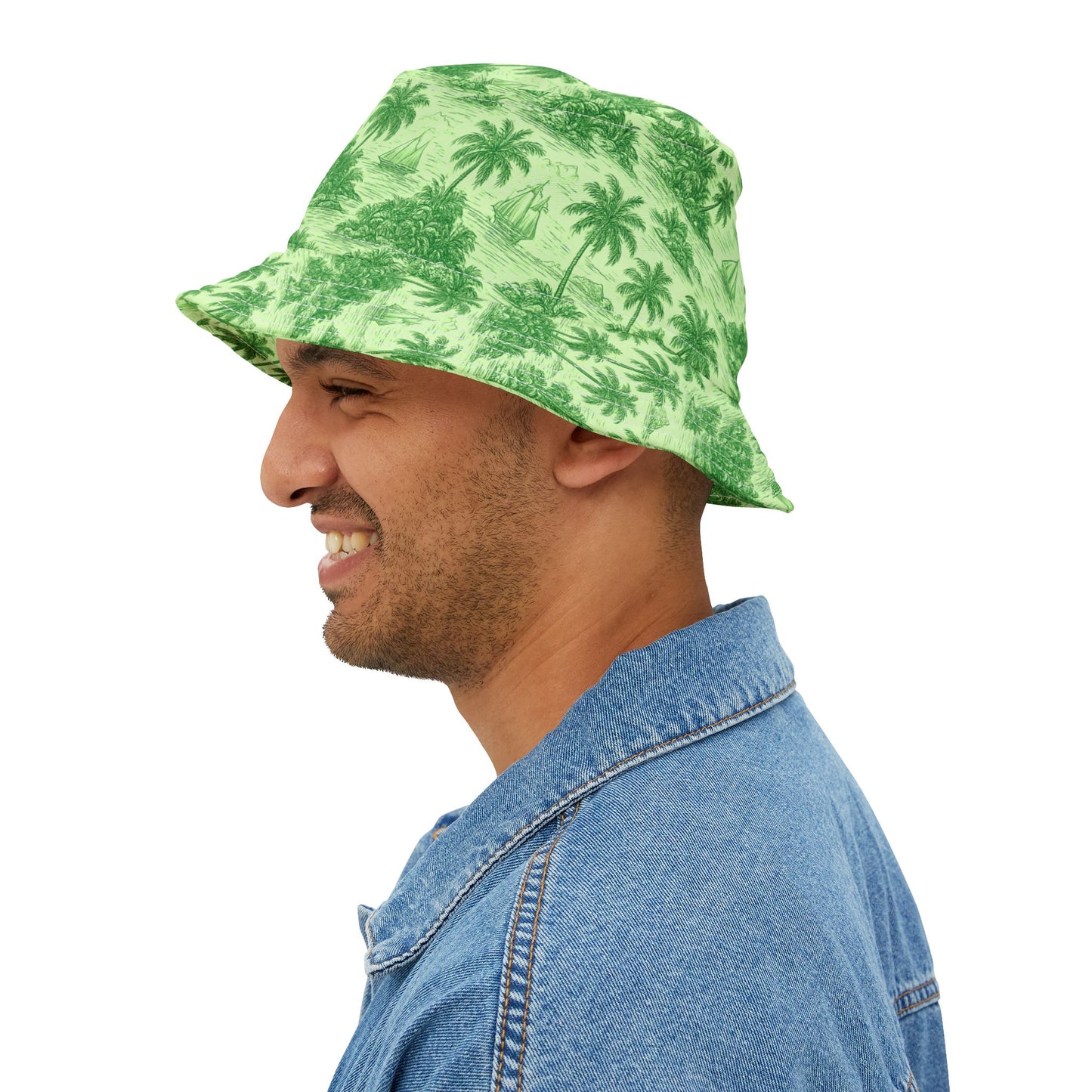 Tropical Polyester Bucket Hat, 2 Sizes - Faraway Toile, Green
