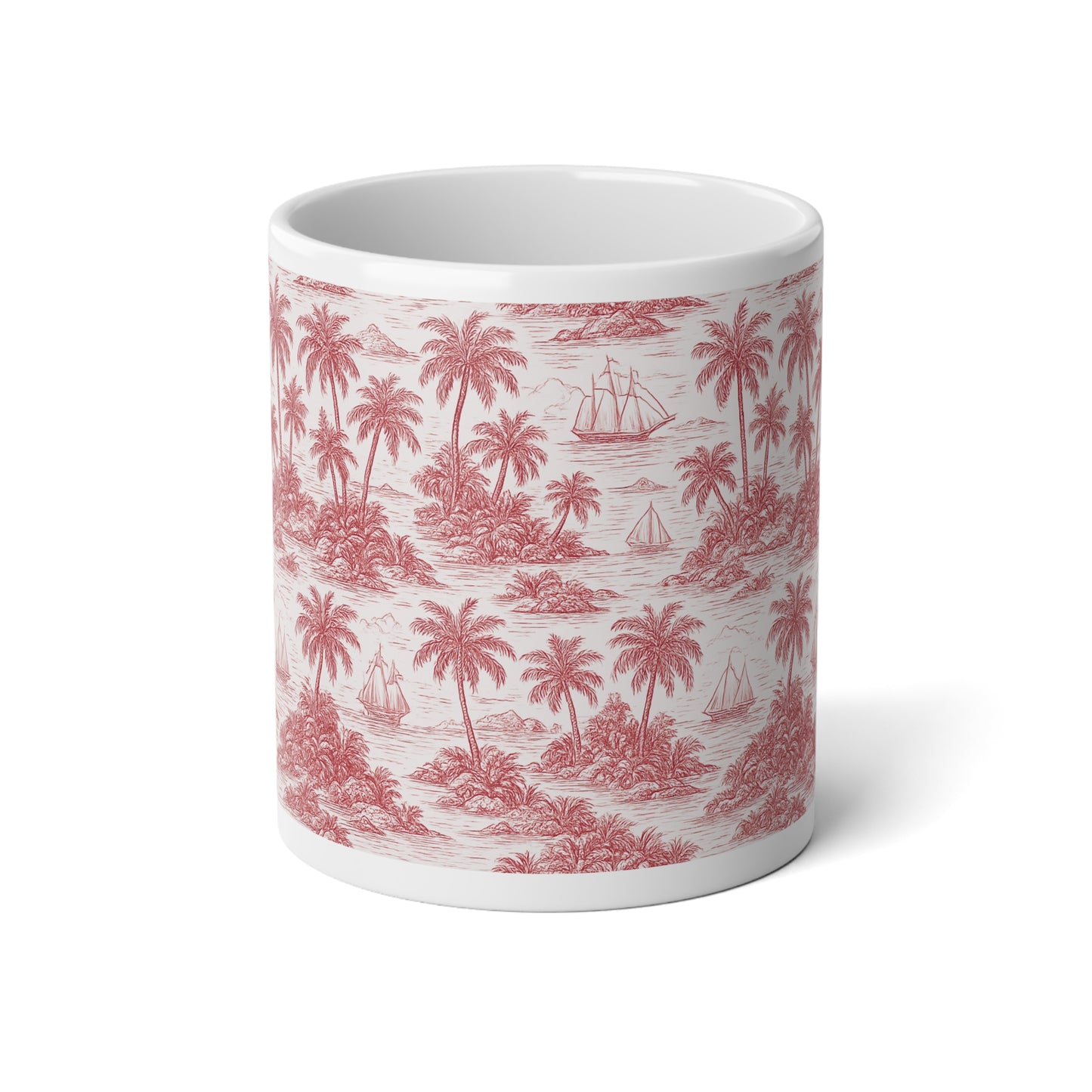 Jumbo Mug, 20oz, Faraway Toile Red | Tropical Coffee Cup