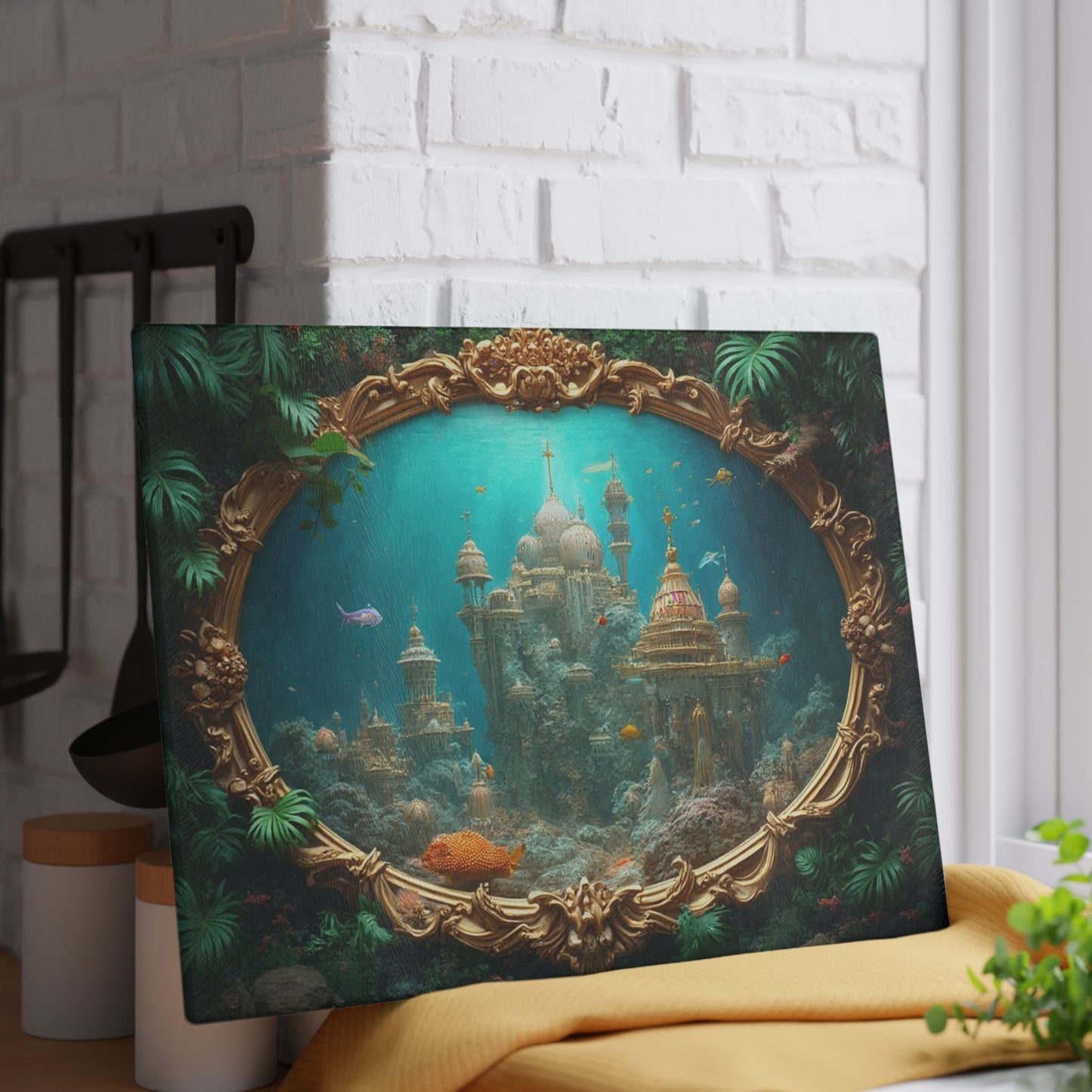 Glass Cutting Board, 2 sizes - Mermaid Palace, Aegean Sea