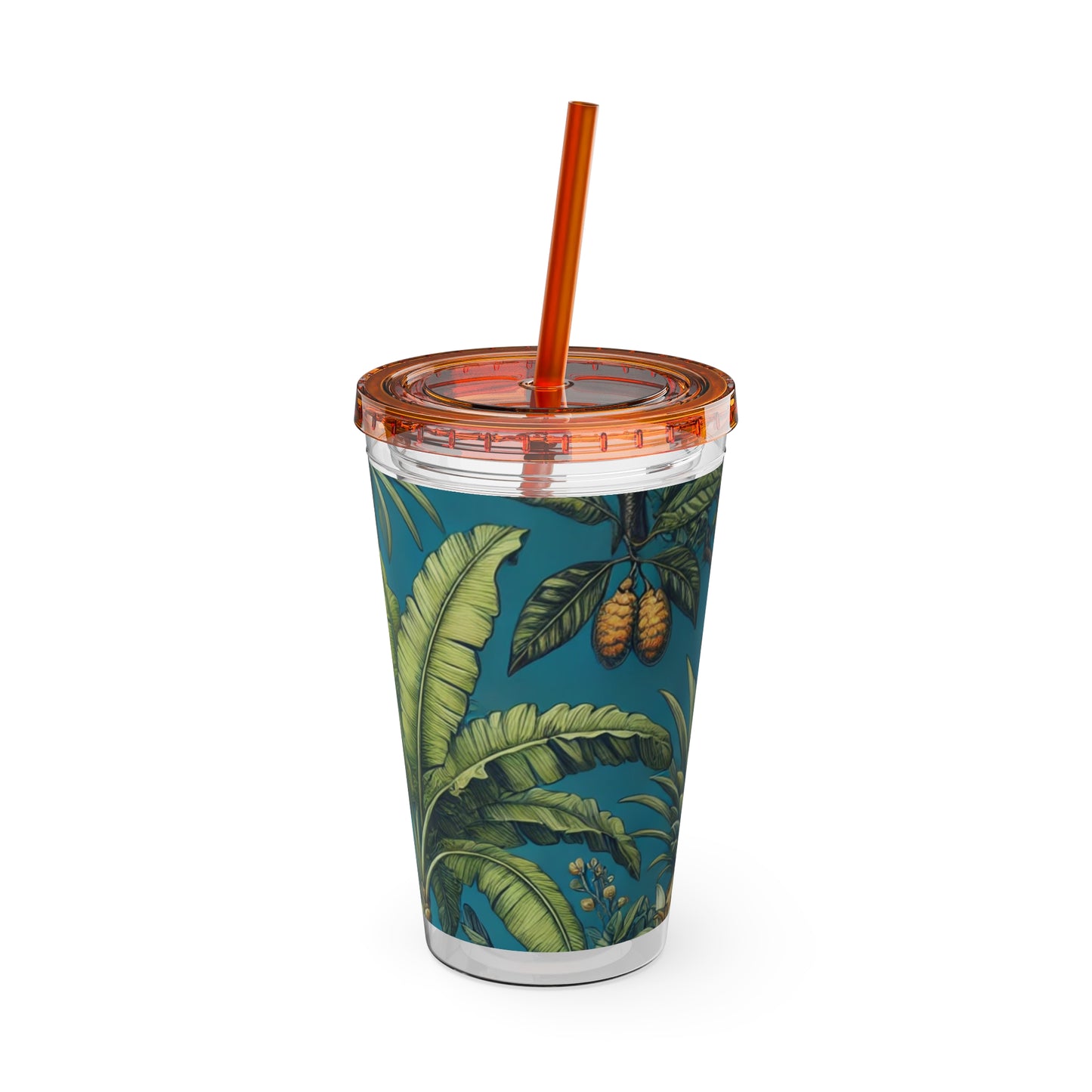 Tropical Tumbler with Straw | 16oz Colorful Travel Cup / Tropical Fruit Blue