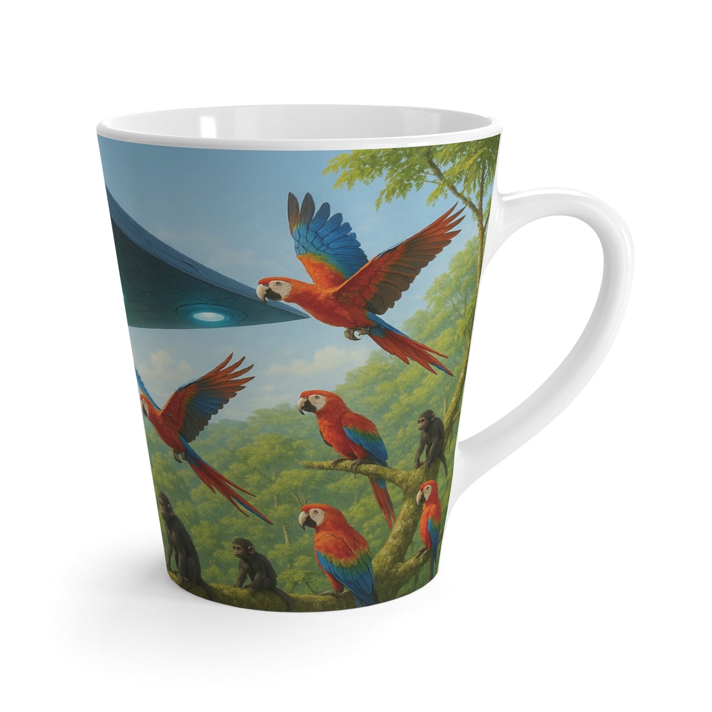 Latte White Mug - UFO and Macaws