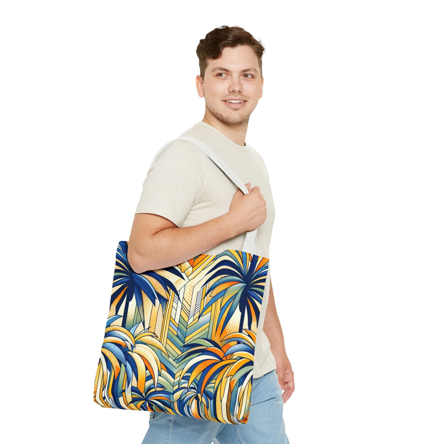 Stylized Palms Blue Tote Bag - 3 Sizes