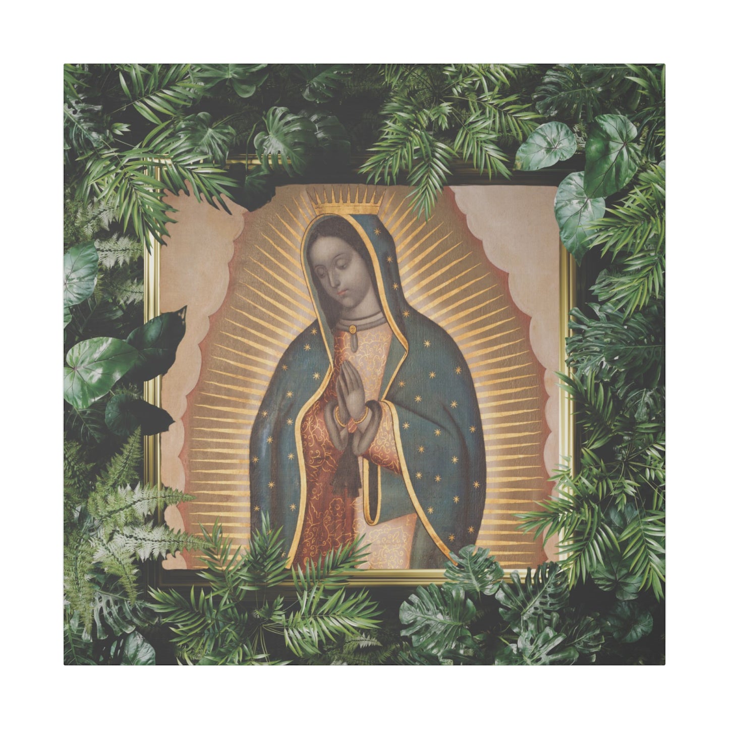 "Tropical Our Lady of Guadalupe" Religious Canvas Artwork - Stretched Canvas Print / Virgin Mary