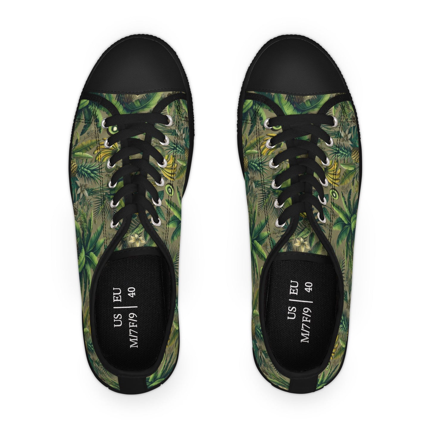 Stylish Women's Low Top Sneakers - Trendy Tropical Casual Footwear for Everyday Wear / Palms and Tropical Fruit/Taupe