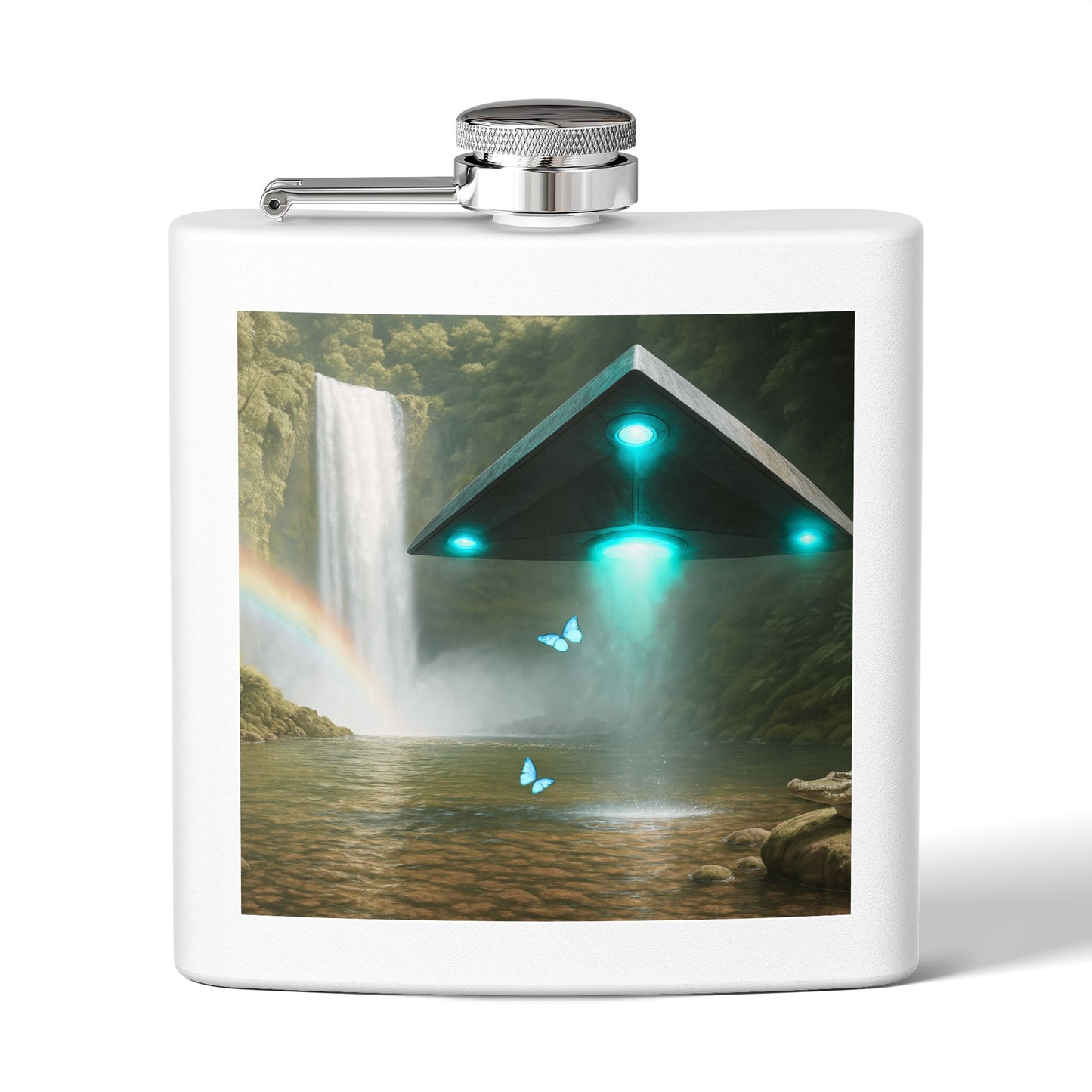 Tropical Stainless Steel 6 oz. Flask, Many Colors  – UFO and Waterfall