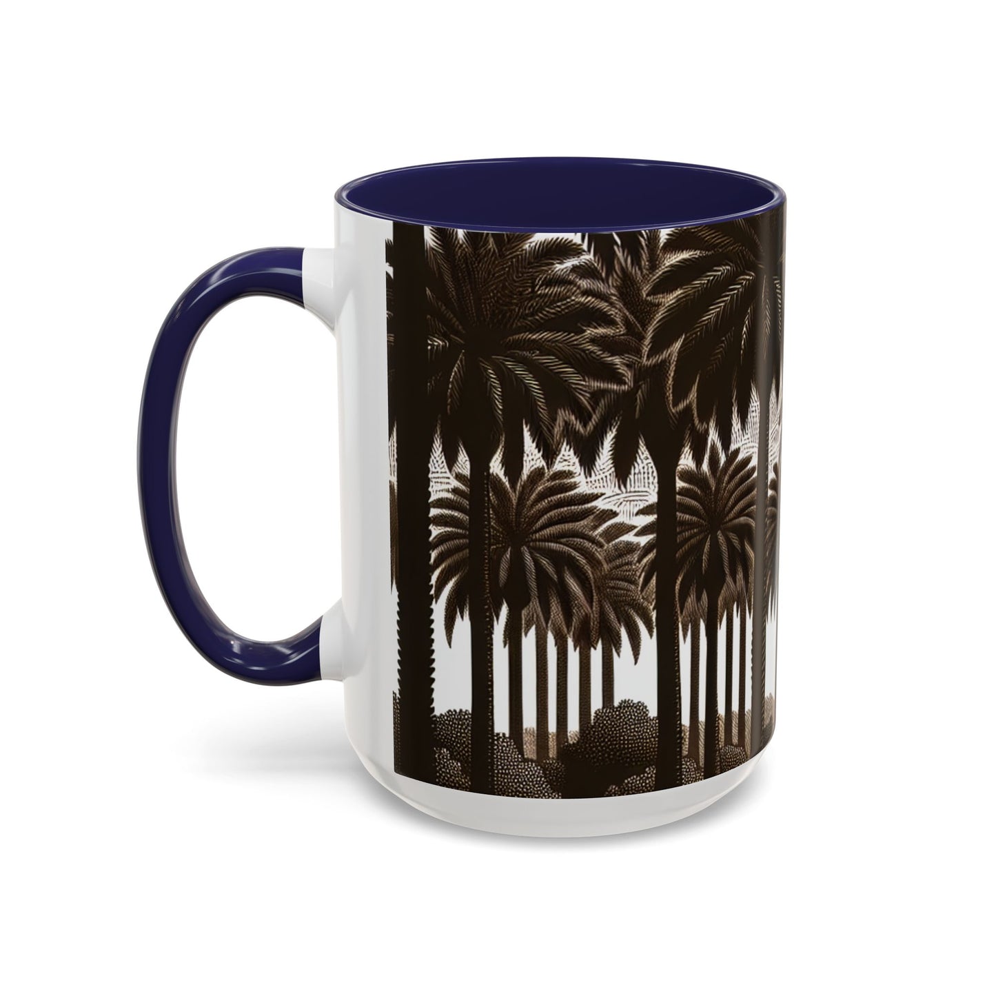 Accent Coffee Mug (11, 15oz) - Woodcut Palm Grove