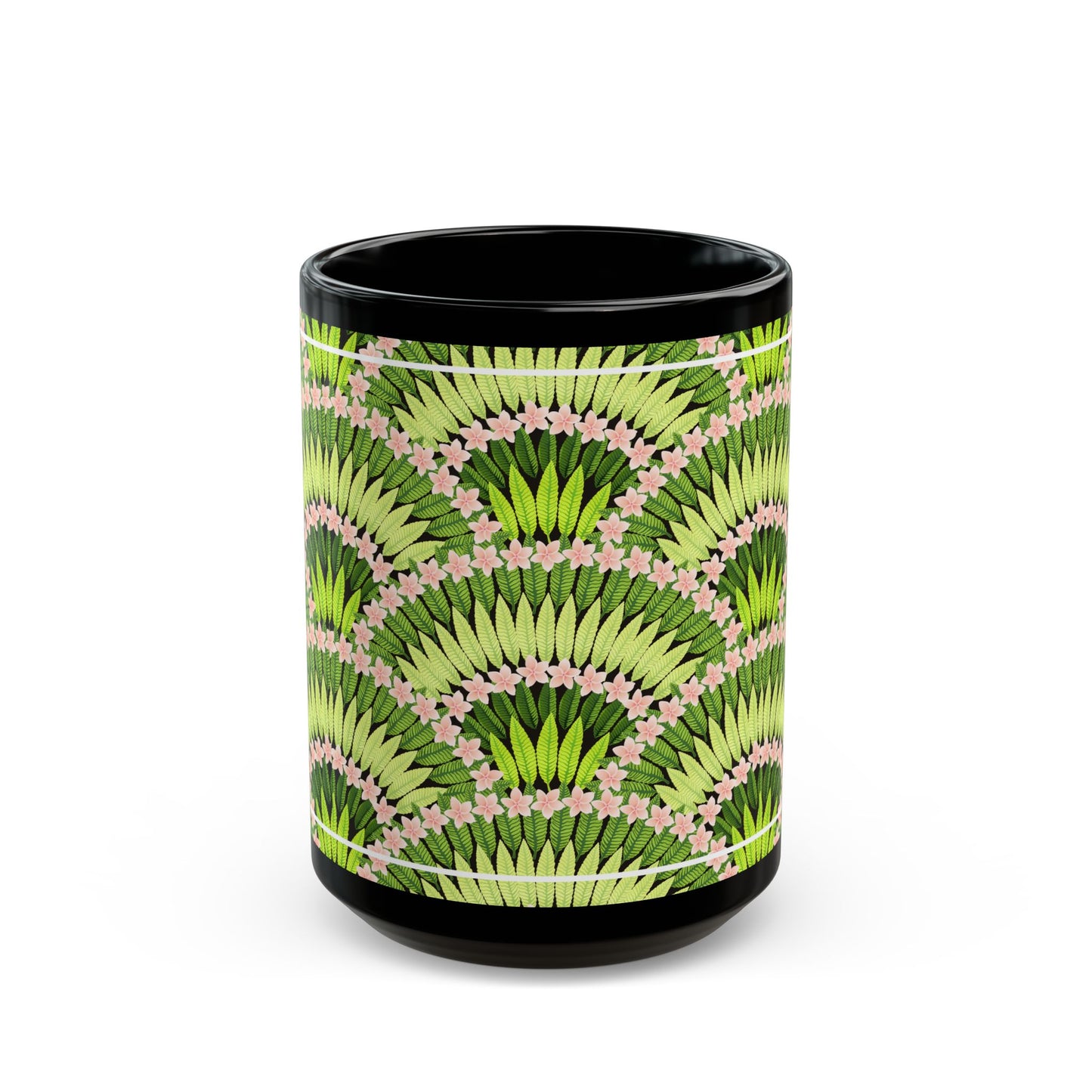 Lime Plumeria and Palms Black Coffee Mug