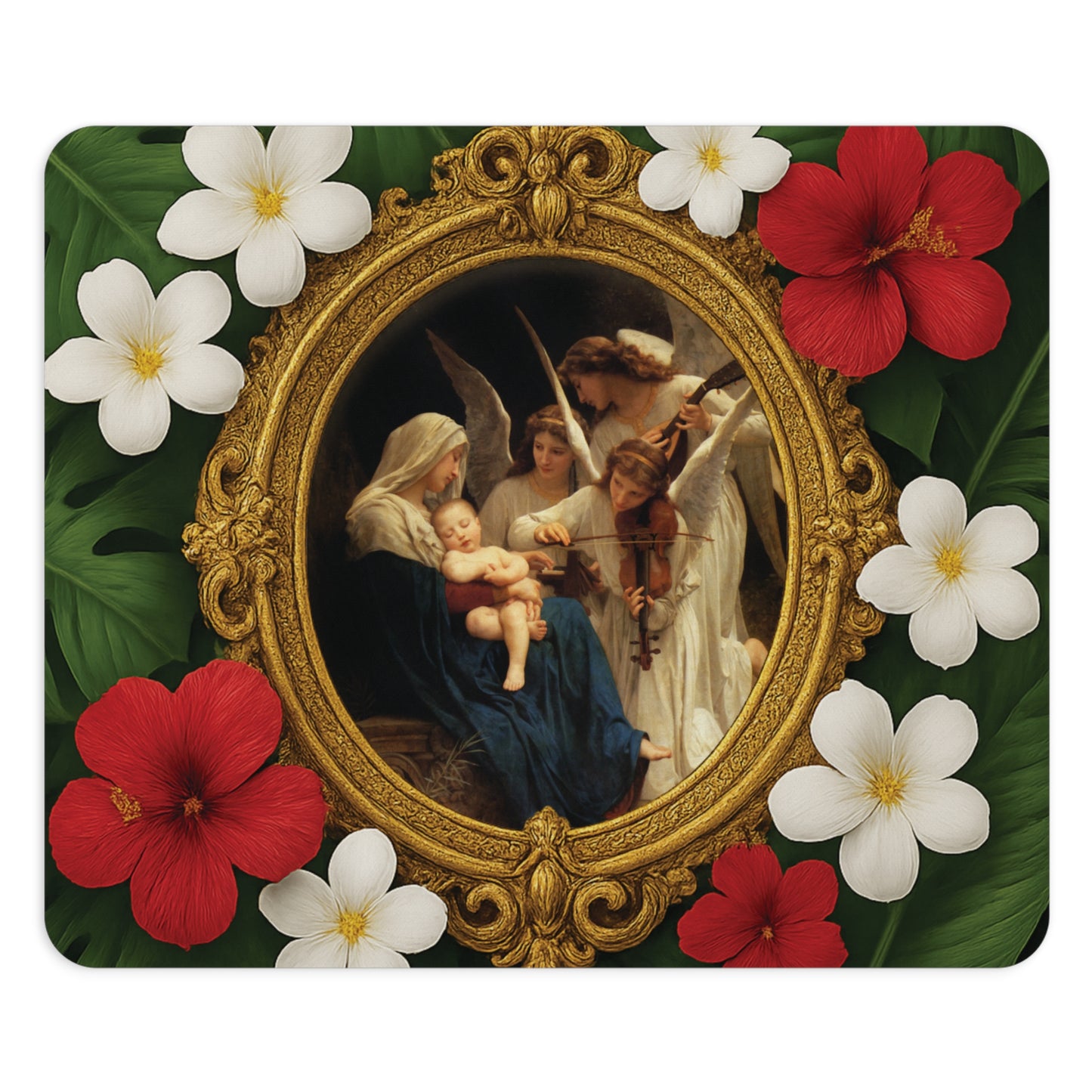 Religious Tropical Mouse Pad, 2 Shapes - Beach Vibes for Home Office & Gamer / Song of the Angels