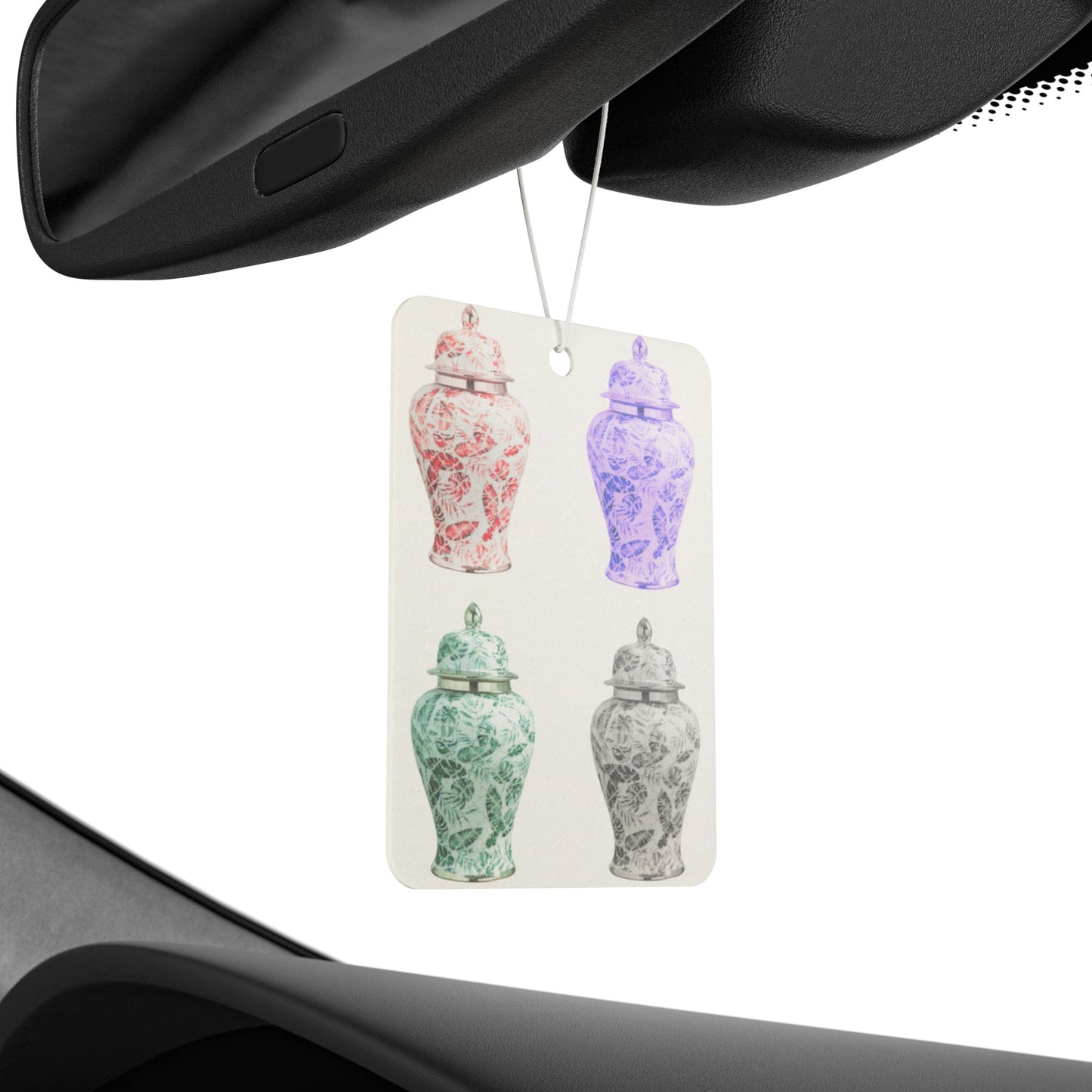 Car Air Freshener - Pop Art Tropical Ginger Jars, White