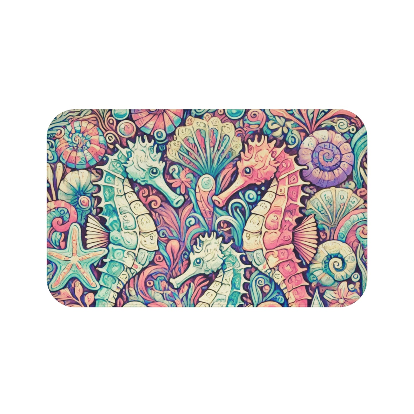 Seahorse Trio/Retro Bath Mat, 2 Sizes - Tropical Vibes for Home Decor