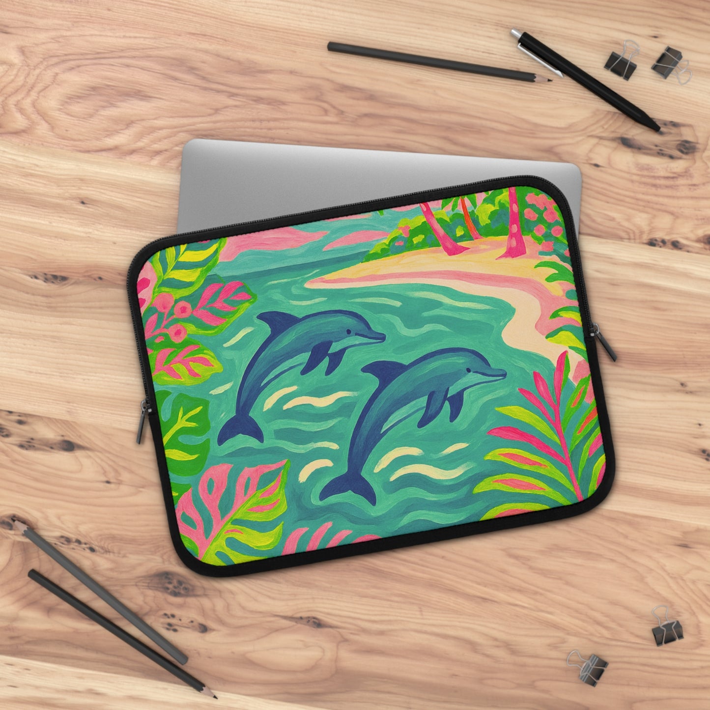 Tropical Laptop Sleeve, 5 Sizes - Perfect for Ocean Lovers & Students / Jumping Dolphins