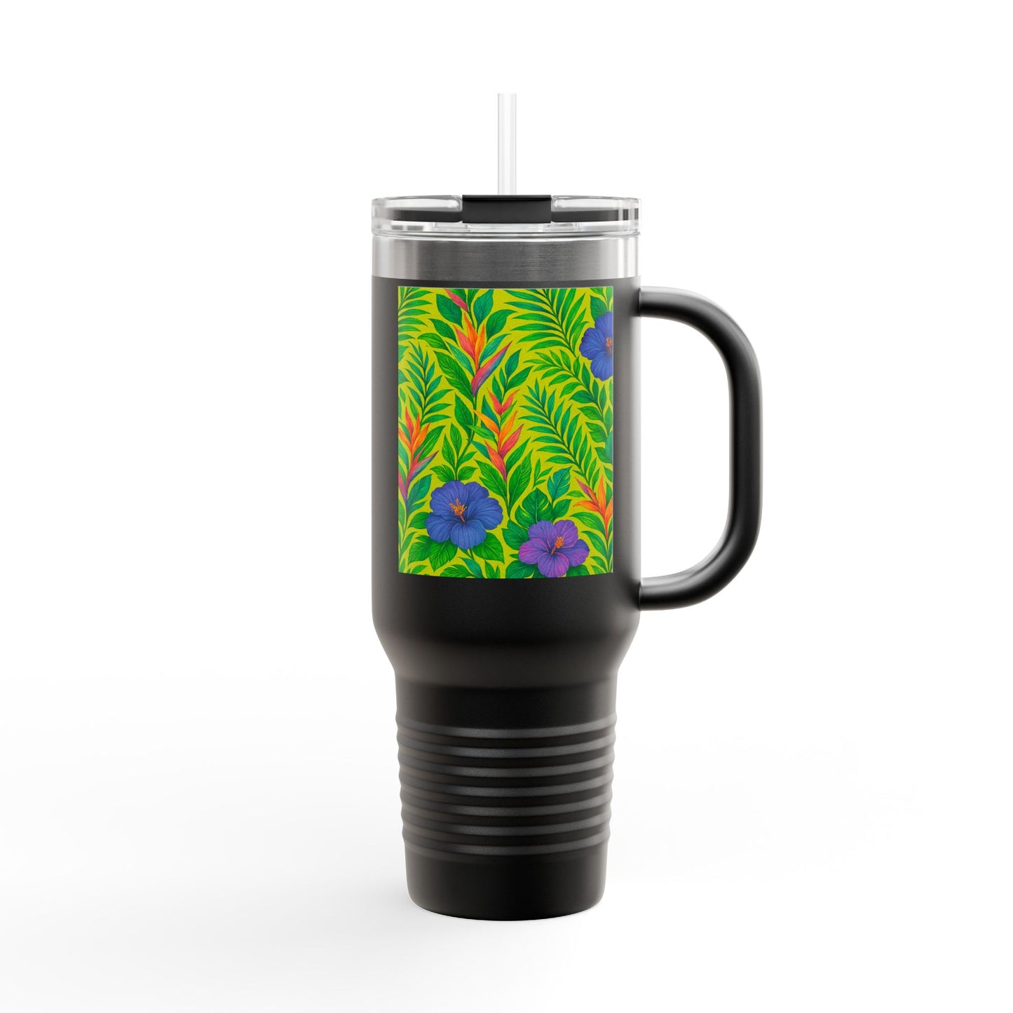 Midnight Flower Lime Insulated Travel Mug - 40oz - Perfect for Outdoor Adventures