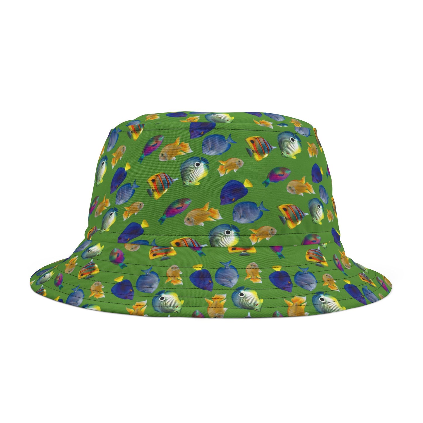 Tropical Polyester Bucket Hat, 2 Sizes - School of Fish / Light Green