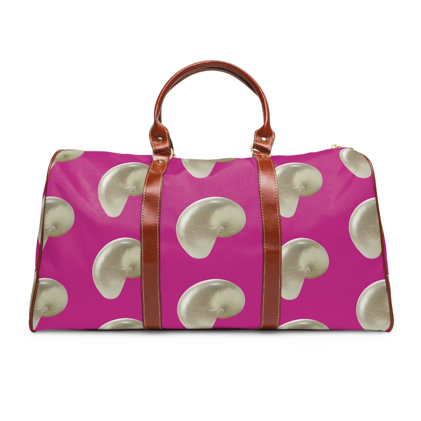 Tropical Waterproof Travel Bag - Perfect for Beach Getaways / Real White Nautilus Shells, Pink