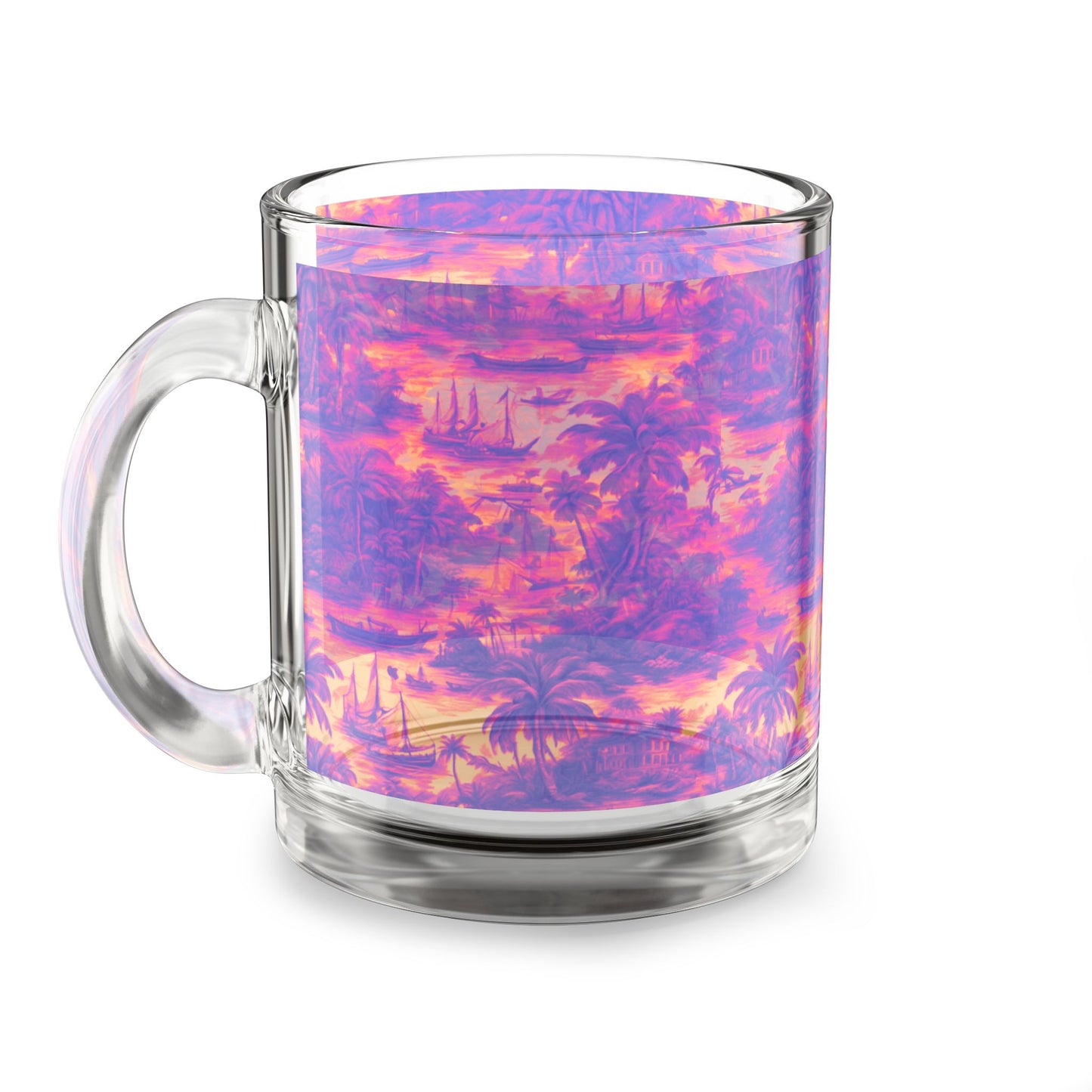 Tropical Glass Mug - 10oz Coffee Cup / Crazy Cool Tropical Toile