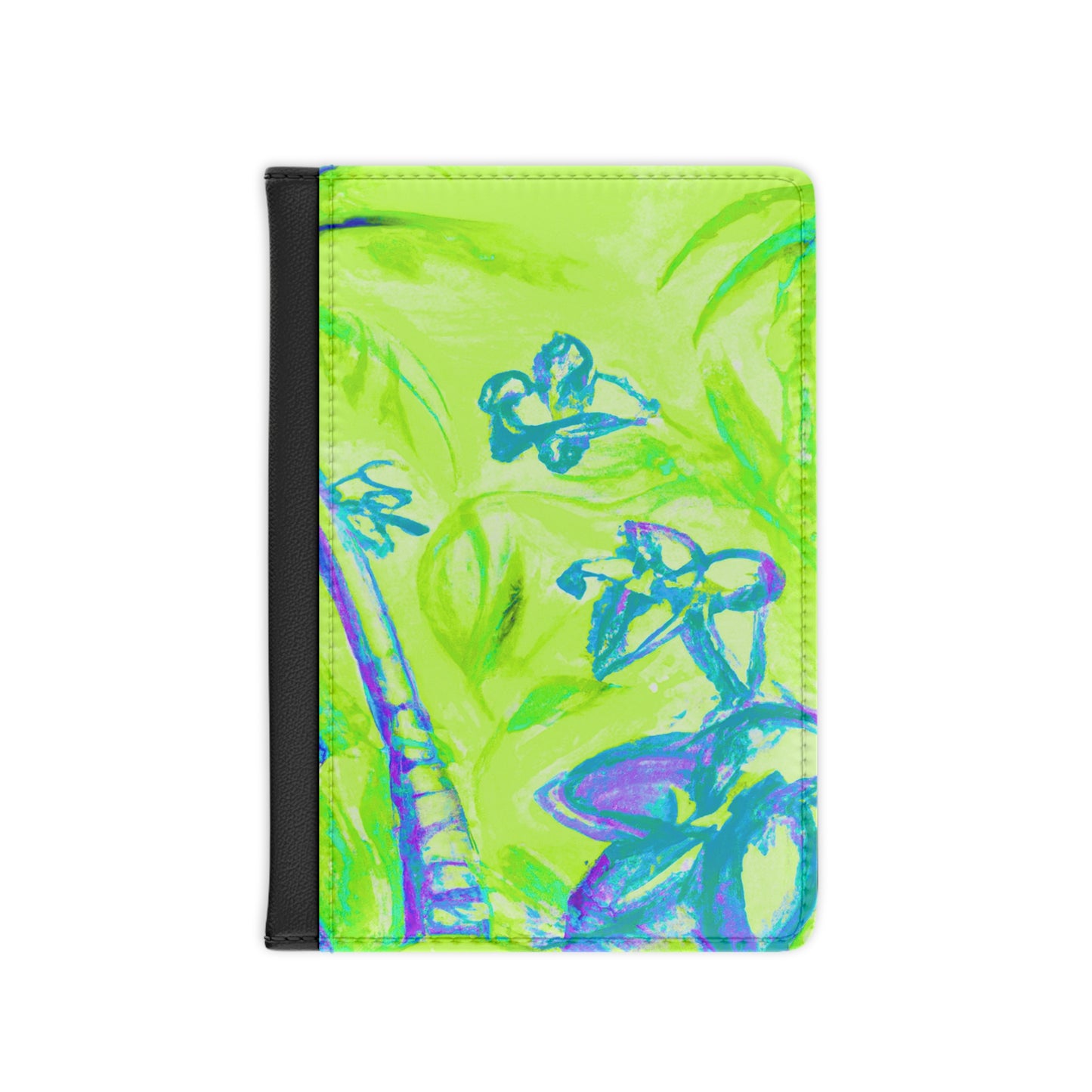 Tropical Passport Cover, Faux Leather - RFID blocking for travel security / Tropical Doodles, Lime