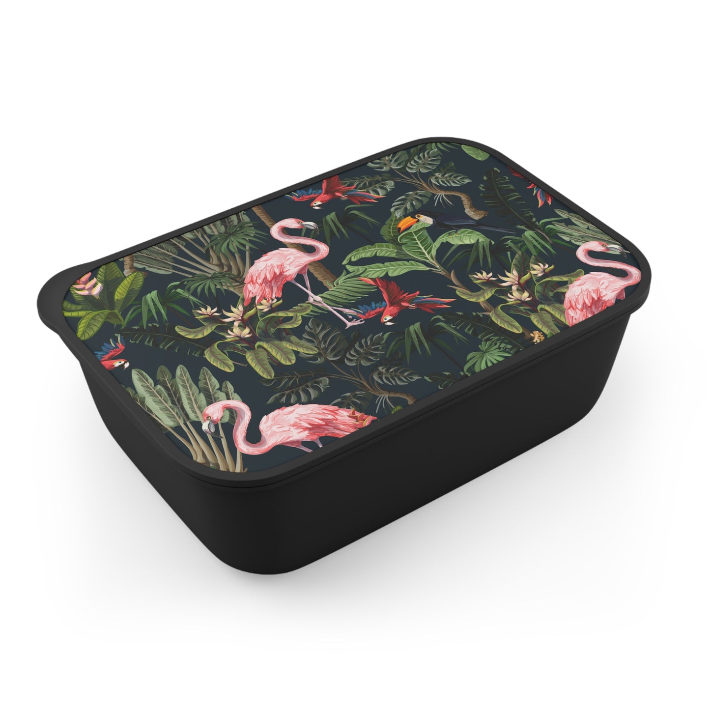 Bento Box with Utensils - Colorful Hawaiian Design / Midnight Rainforest Party