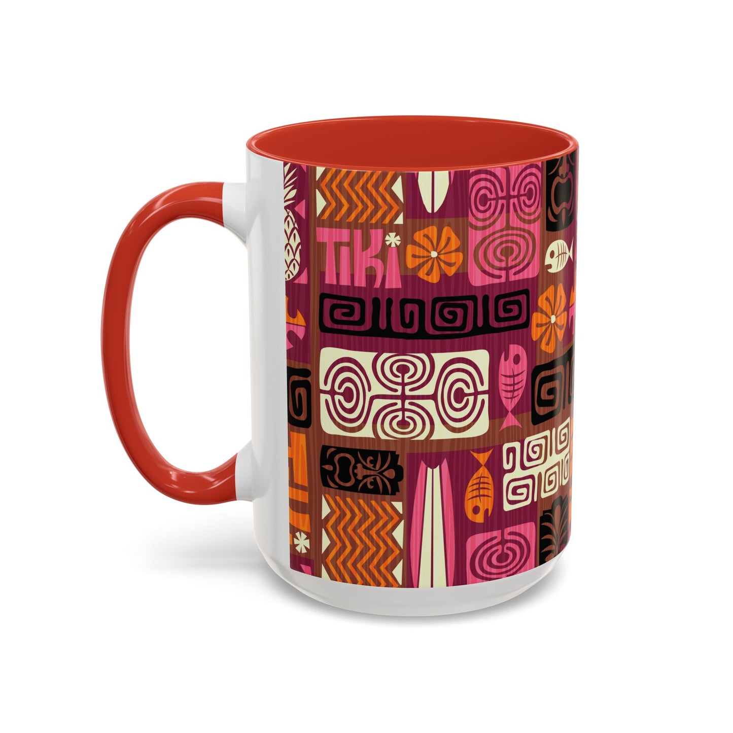 Accent Coffee Mug (11, 15oz), 8 Colors - Tiki Poster Pink/Orange