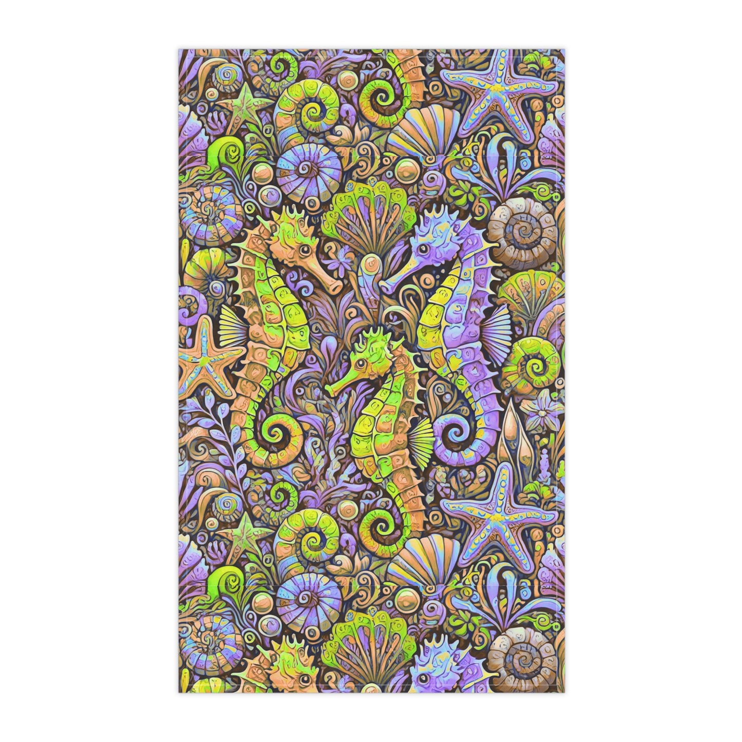 Tea Towels (cotton, poly), Seahorse Trio, Yellow and Purple