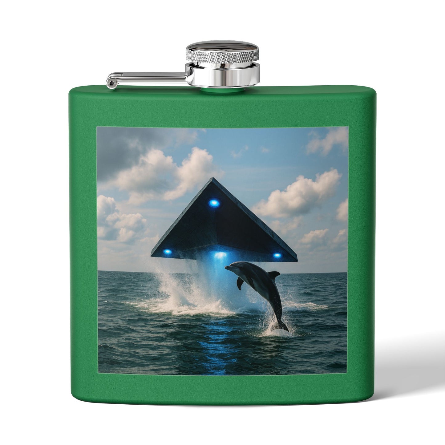 Tropical Stainless Steel 6 oz. Flask, Many Colors  – UFO and Dolphin