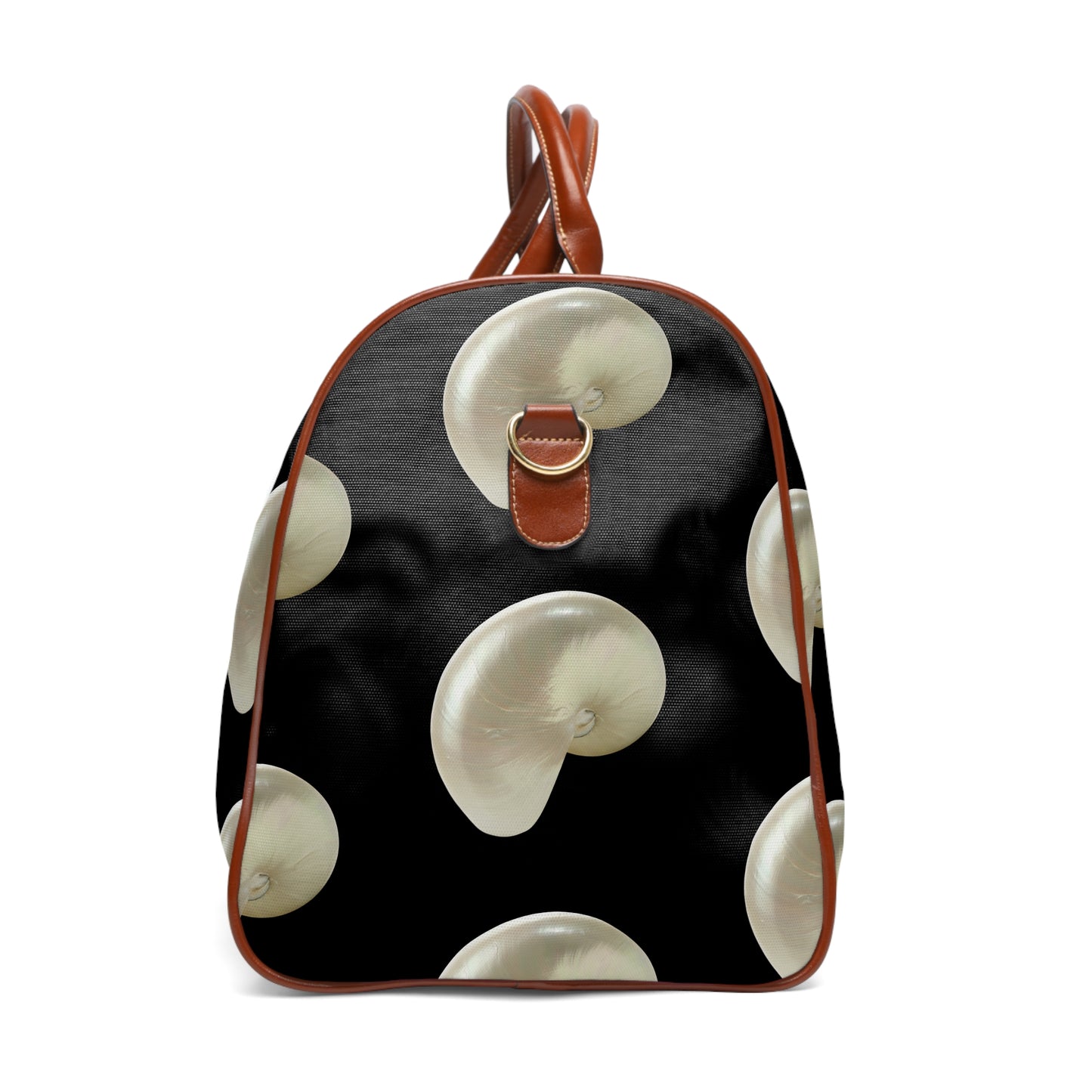 Tropical Waterproof Travel Bag - Perfect for Beach Getaways / Real White Nautilus Shells, Black