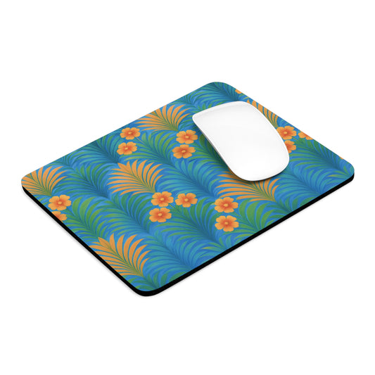 Rainforest Mouse Pad, 2 Shapes - Beach Vibes for Home Office & Gamer / Sunrise Palms, Orange/Blue