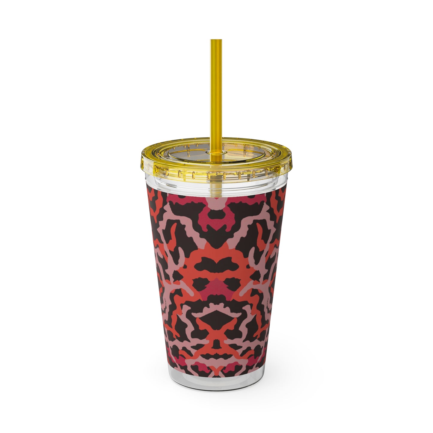 Tropical Tumbler with Straw | 16oz Colorful Travel Cup / Coral Threads, Red