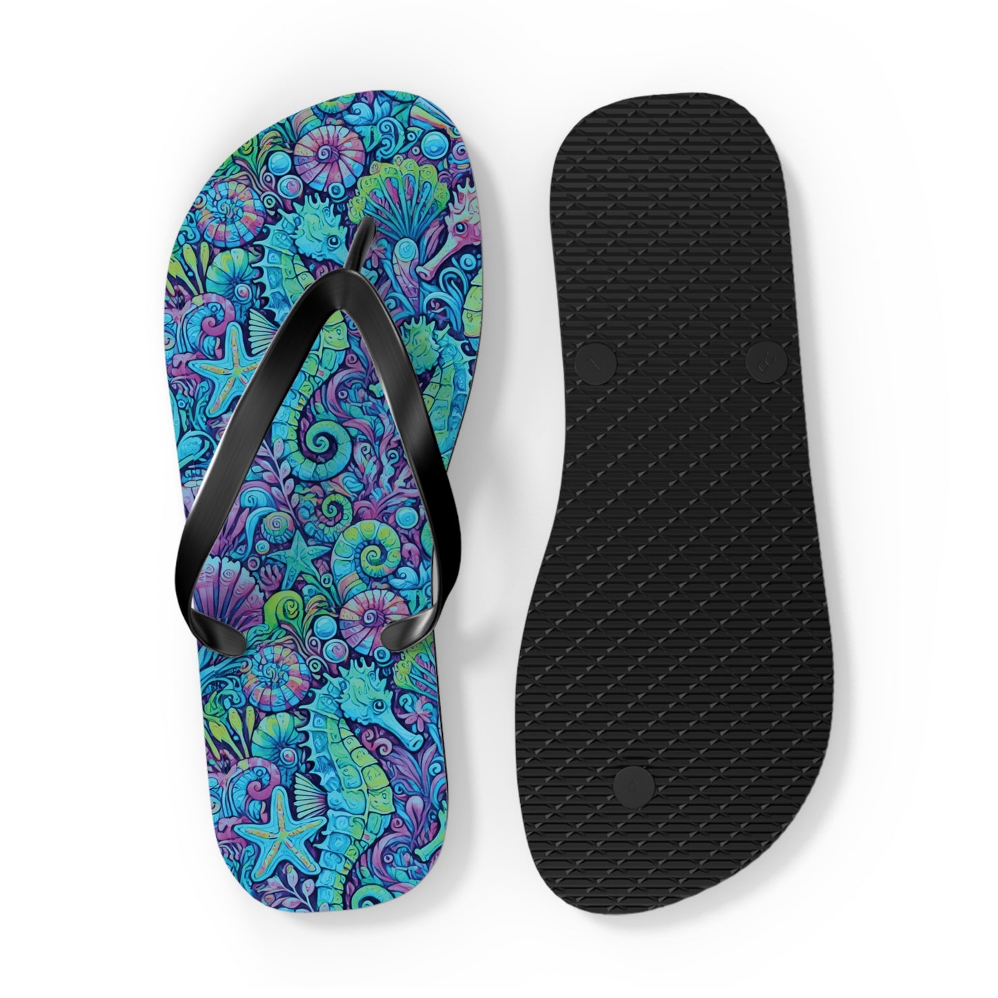 Flip Flops - Seahorses/Turquoise Pop